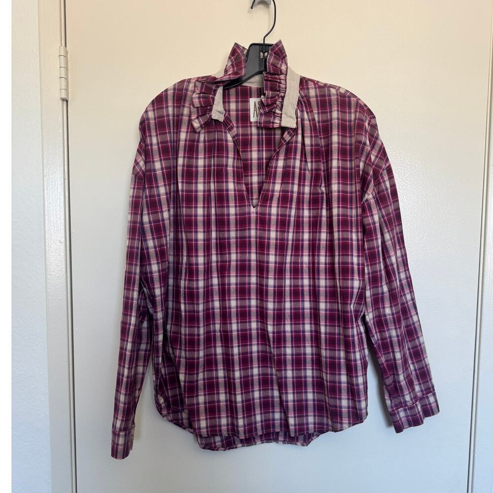 A Shirt Thing Penelope Popover 100% Cotton Berry Plaid Size Small